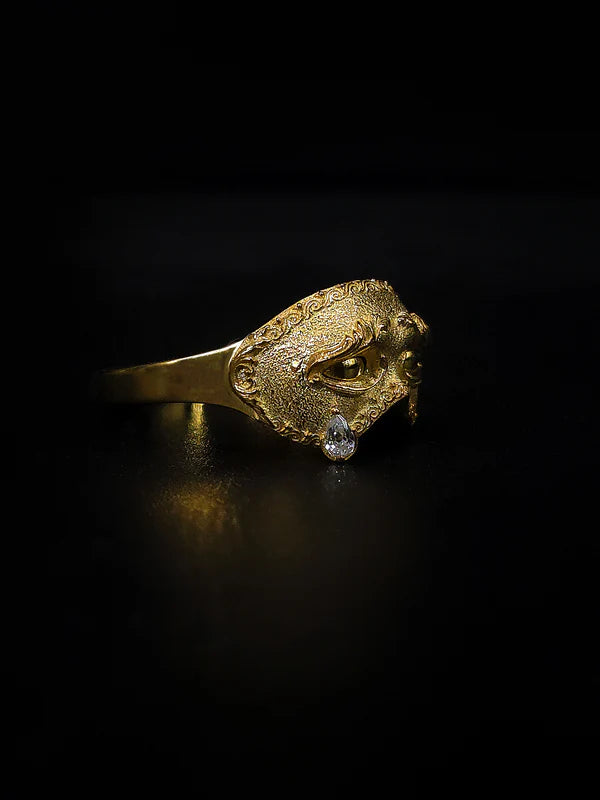 Venetian Mask Diamond Teardrop Ring With Purple Gemstone Crystals Eye